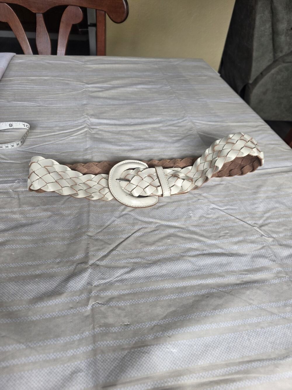 Banana Republic White Woven Briaded Genuine Leather Wide Belt Size Medium